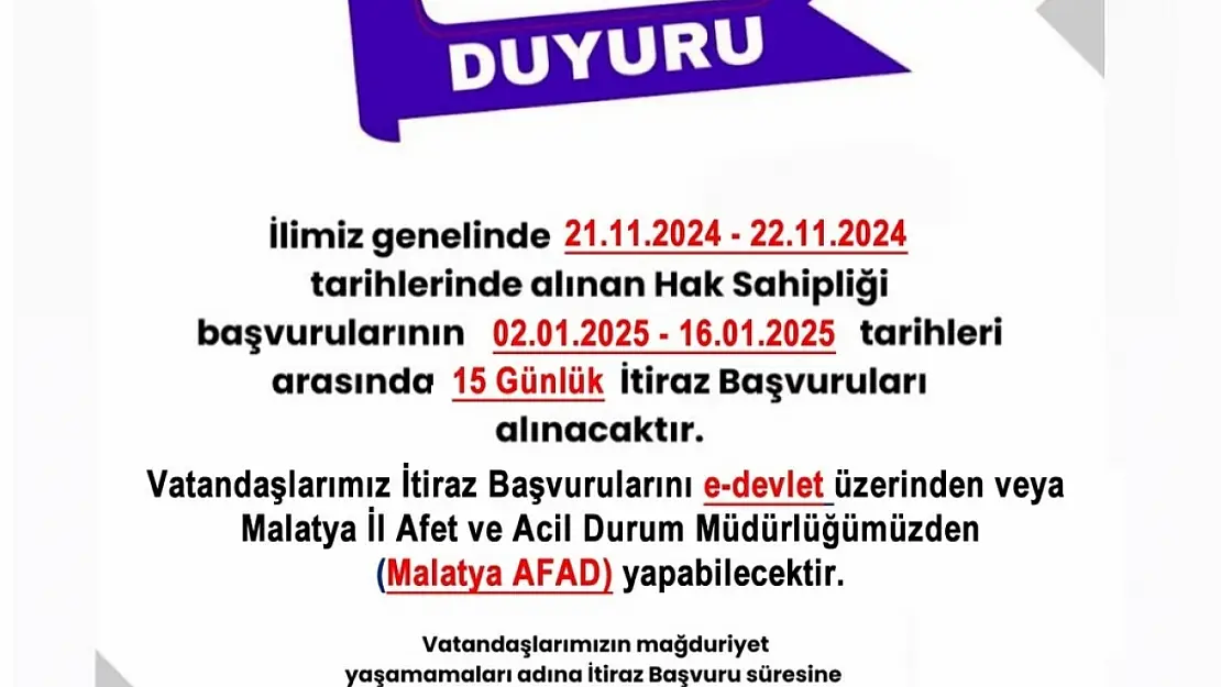 Valilik Duyurdu. Hak Sahipliği İtirazları İçin Son Tarih