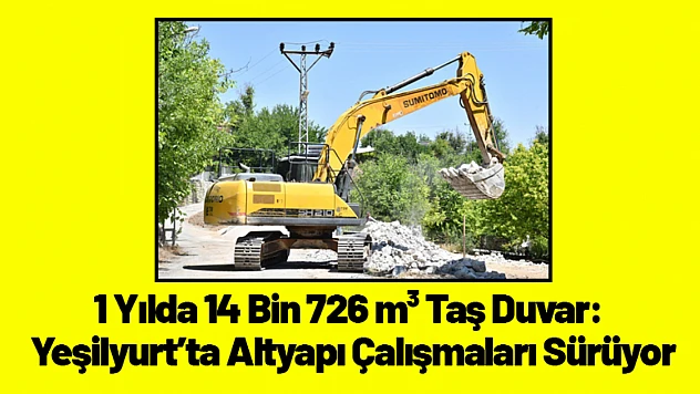 1 Yılda 14 Bin 726 m³ Taş Duvar: Yeşilyurt'ta Altyapı Çalışmaları Sürüyor